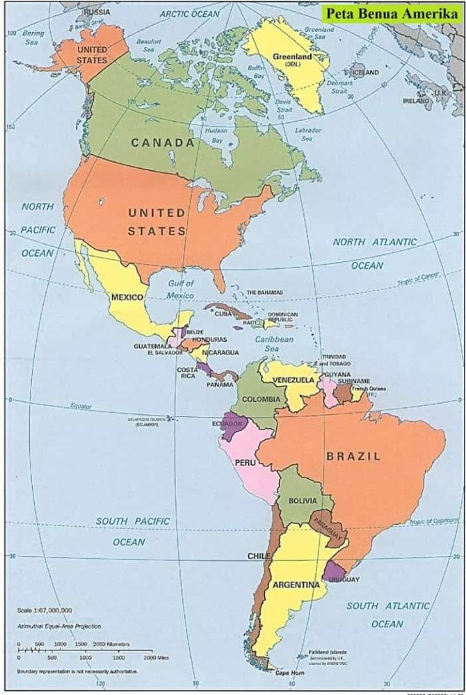 Peta Benua Amerika Lengkap Gambar HD, Negara dan Keterangannya