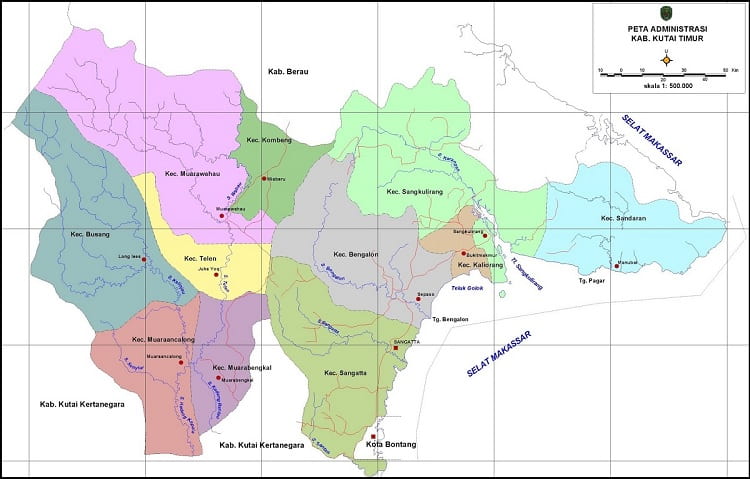 Peta Kabupaten Kutai Timur Gambar HD dan Keterangannya