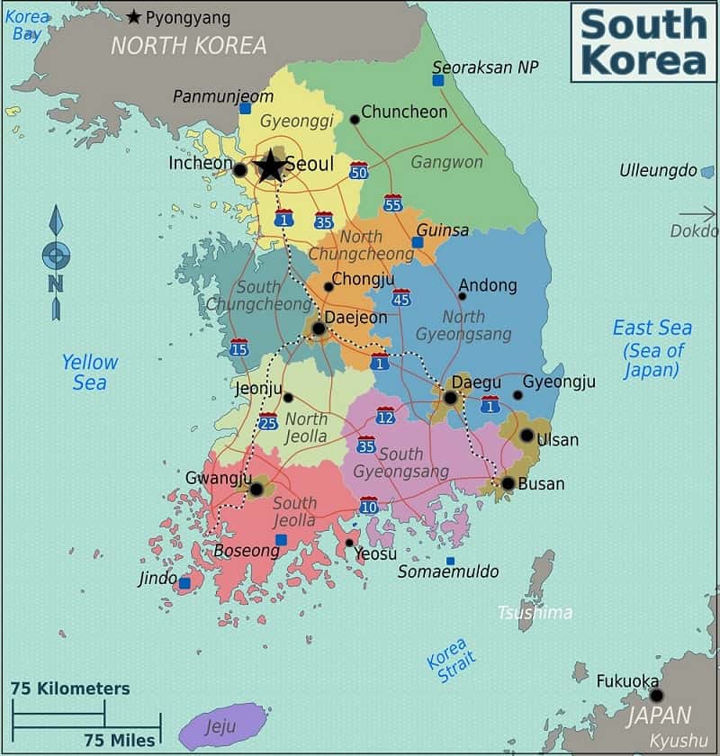 Peta Negara Korea Selatan Terbaru Lengkap Gambar dan Keterangannya
