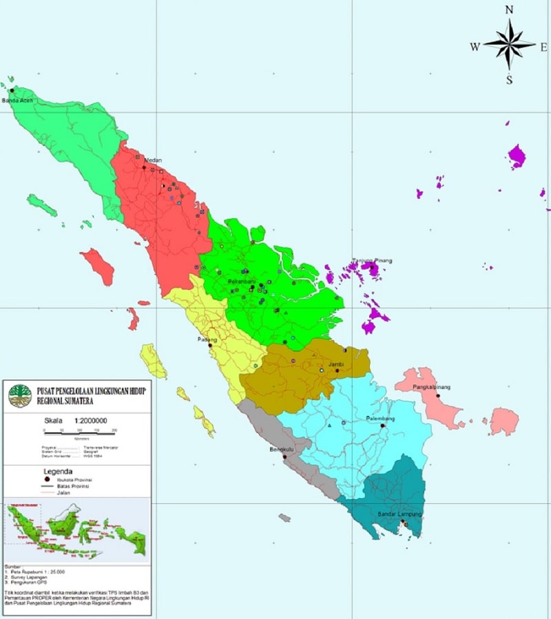Peta Provinsi di Pulau Sumatera