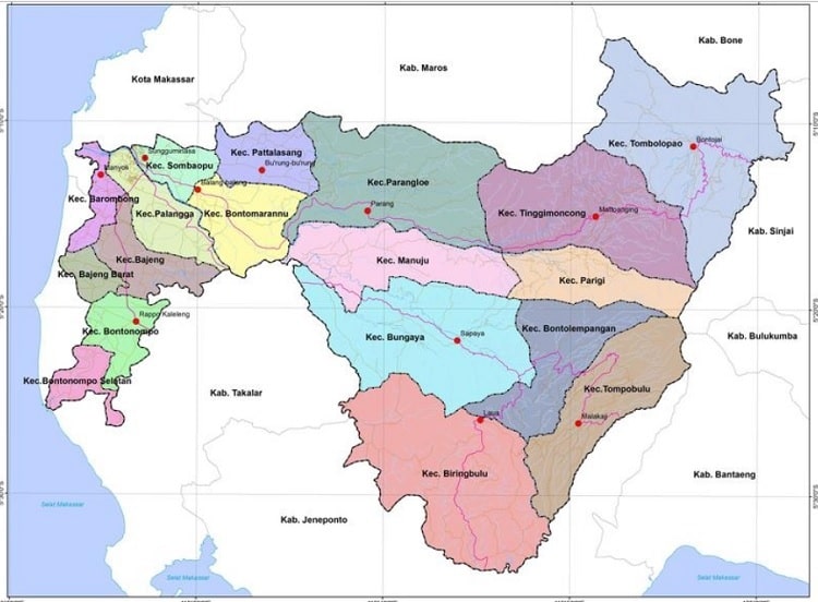 Peta Kabupaten Gowa dan Kota Makassar Gambar Lengkap