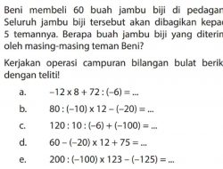 Jawaban Kerjakan Operasi Campuran Bilangan Bulat Berikut dengan Teliti a. –12 x 8 + 72 : (–6) Halaman 49