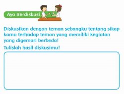 Diskusikan dengan Teman Sebangku Tentang Sikap Kamu Terhadap Teman yang Memiliki Kegiatan yang Digemari Berbeda Tema 7 Kelas 2 Halaman 49