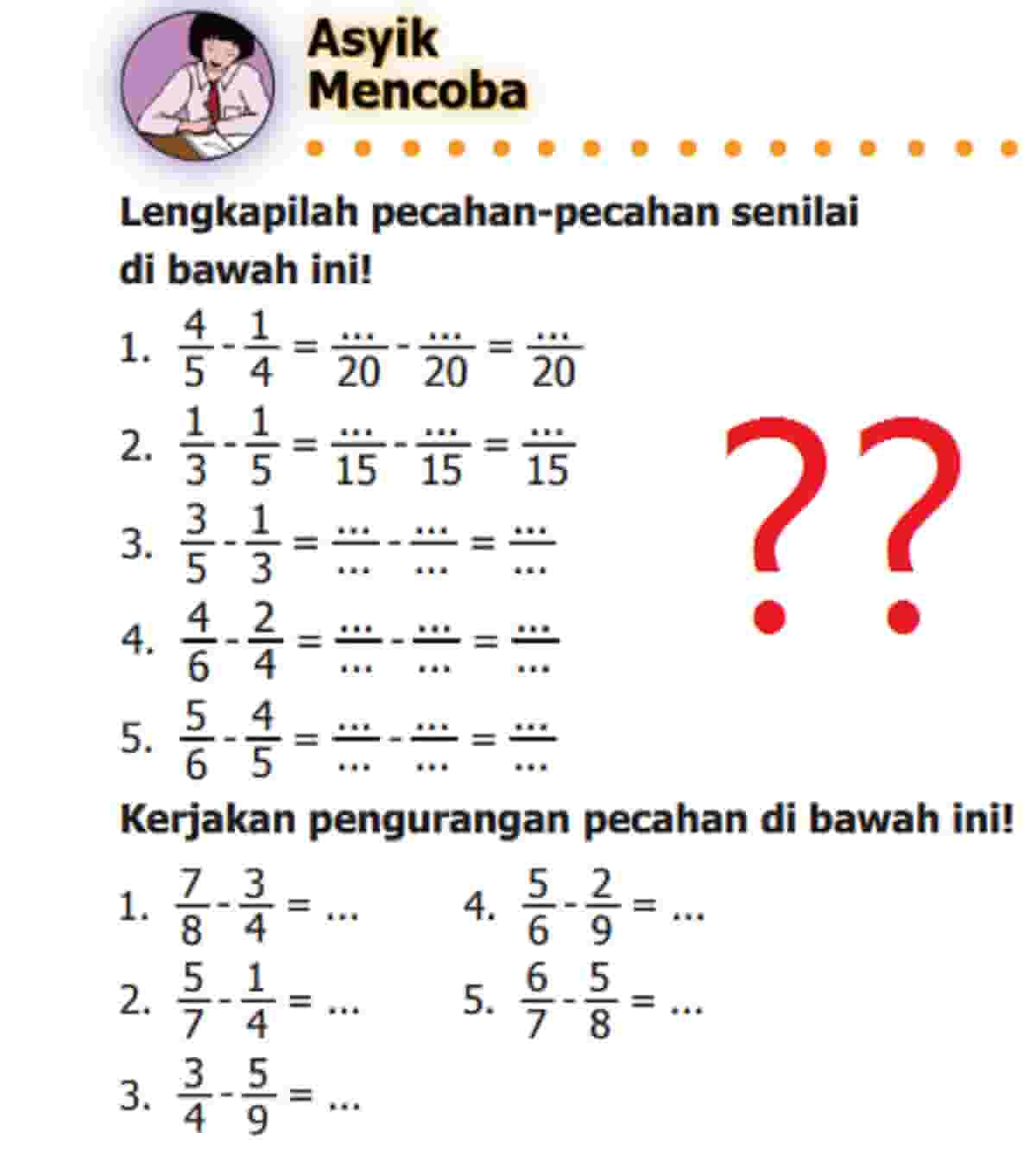 Kunci Jawaban Matematika Kelas 5 Halaman 7 lengkapilah pecahan-pecahan senilai di bawah ini 45-14