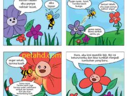 Contoh Komik 4 Strip Bercerita Tentang Penyerbukan Sertakanlah Serangga yang Mencari Makan di Bunga