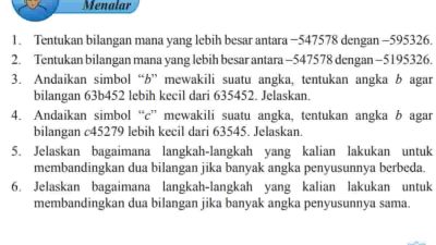 Kunci Jawaban Matematika Kelas 7 Halaman 9 Tentukan Bilangan Mana yang Lebih Besar