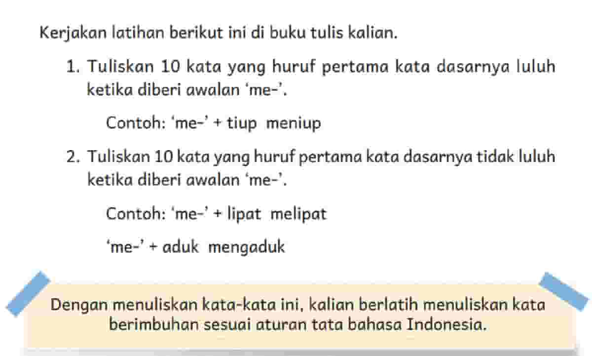 Kunci Jawaban Bahasa Indonesia Kelas 4 Halaman 37 Tuliskan 10 Kata yang Huruf Pertama Kata Dasarnya Luluh