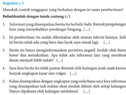 Kunci Jawaban Bahasa Indonesia Kelas 8 Halaman 11 Kegiatan 1.5 Contoh Tanggapan Berkaitan Isi Pemberitaan