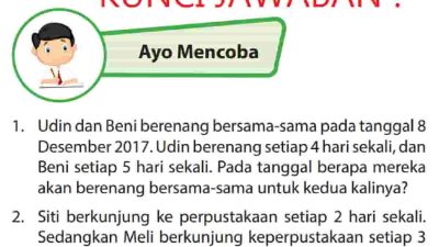 Kunci Jawaban Matematika Kelas 4 Halaman 69 Udin dan Beni Berenang Bersama-sama Pada Tanggal 8 Desember 2017