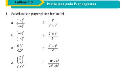 Kunci Jawaban Matematika Kelas 9 Halaman 30 31 32 Latihan 1.3 Pembagian pada Perpangkatan