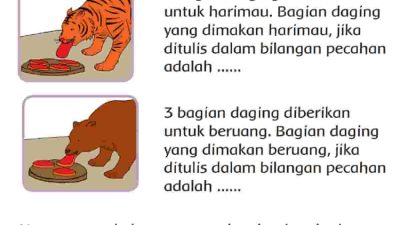 5 Bagian Daging Diberikan Untuk Harimau, Jika Ditulis Dalam Bilangan Pecahan Adalah