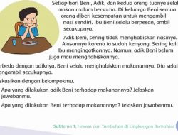 Apa yang Dilakukan Adik Beni Terhadap Makanannya Jelaskan Jawabanmu Halaman 7 Tema 3 Kelas 4 SD