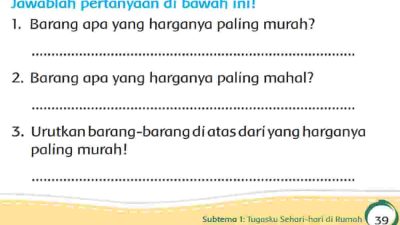 Barang Apa yang Harganya Paling Murah & Paling Mahal Urutkan Barang-Barang Di Atas Jawaban Halaman 39 Tema 3 Kelas 2