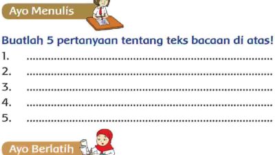 Buatlah 5 Pertanyaan Tentang Teks Bacaan Di Atas Istana Pasir Halaman 185 Kelas 2 SD