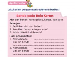 Hasil Pengamatan Nama Benda Ciri-Ciri Benda Karet Gelang, Kertas dan Batu