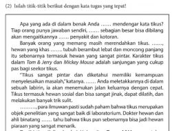 Istialh Titik-Titk Berikut dengan Kata Tugas yang Tepat Bahasa Indonesia Kelas 9 Halaman 26