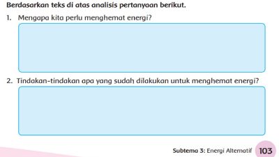 Jawaban Mengapa Kita Perlu Menghemat Energi Tema 2 Kelas 4 Halaman 103