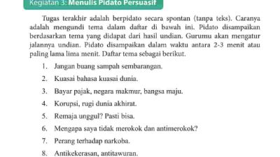 Kunci Jawaban Bahasa Indonesia Kelas 9 Halaman 49 Kegiatan 3 Menulis Pidato Persuasif Jangan Buang Sampah Sembarangan