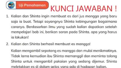 Kunci Jawaban Ilmu Pengetahuan Alam dan Sosial (IPAS) Kelas 4 Halaman 61 62 Kalian dan Shinta ingin membuat es dari jus mangga yang baru saja ia buat
