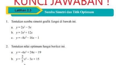Kunci Jawaban Matematika Kelas 9 Halaman 102 103 Latihan 2.3 Sumbu Simetri dan Titik Optimum