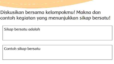 Diskusikan Bersama Kelompokmu Makna dan Contoh Kegiatan yang Menunjukkan Sikap Bersatu Halaman 188 Tema 3 Kelas 3 SD