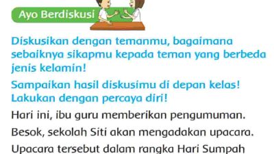 Diskusikan Dengan Temanmu Bagaimana Sebaiknya Sikapmu Kepada Teman yang Berbeda Jenis Kelamin Kelas 2 SD