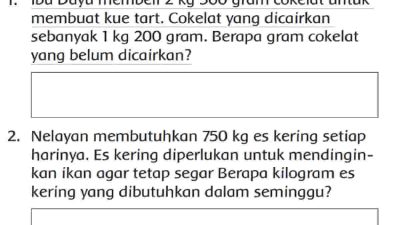 Ibu Dayu Membeli 2 kg 500 Gram Cokelat untuk Membuat Kue Tart Jawaban Tema 3 Kelas 3 SD Halaman 166