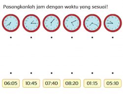 Pasangkanlah Jam dengan Waktu yang Sesuai Kunci Jawaban Tema 3 Kelas 3 Halaman 171