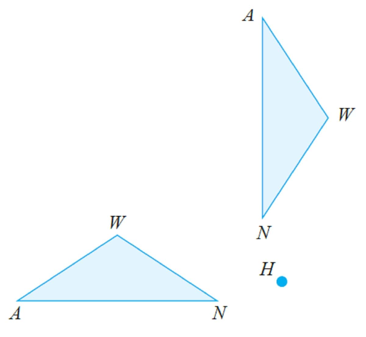 Salinlah ΔWAN berikut Kemudian rotasikan segitiga tersebut sebesar 90° searah jarum jam yang berpusat di titik H