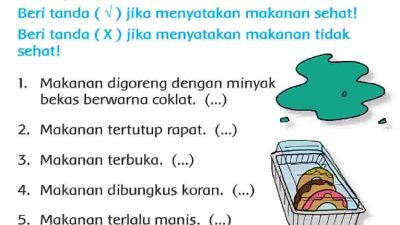 Beri Tanda (√) Jika Menyatakan Makanan Sehat (X) Makanan Tidak Sehat Halaman 161 Tema 4 Kelas 3 SD