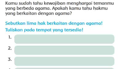 Sebutkan Lima Hak Berkaitan dengan Agama Tuliskan Pada Tempat yang Tersedia Halaman 167 Kelas 3 SD
