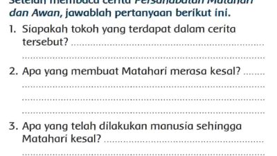 Apa yang Membuat Matahari Merasa Kesal Jawaban Tema 5 Kelas 3 SD MI Halaman 23