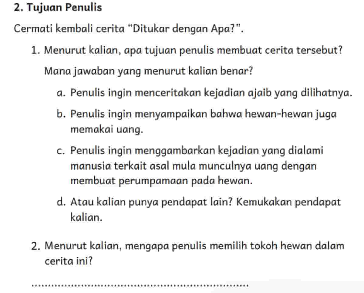 Menurut Kalian Mengapa Penulis Memilih Tokoh Hewan Dalam Cerita Ini Bahasa Indonesia Kelas 4 Halaman 111
