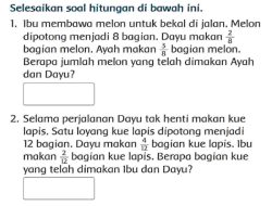 Jawab: Ibu Membawa Melon Untuk Bekal Di Jalan Melon Dipotong Menjadi 8 Bagian Tema 5 Kelas 3 Halaman 165