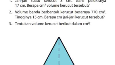 Kunci Jawaban Matematika Kelas 6 Halaman 147 148 Jari-jari Suatu Kerucut 8 cm Garis Pelukisnya 17 cm