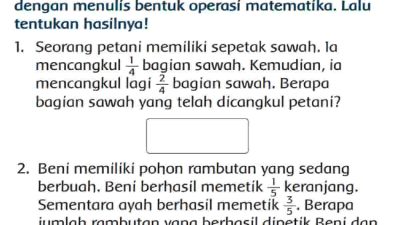 Seorang Petani Memiliki Sepetak Sawah Ia Mencangkul 1 4 Bagian Sawah Jawaban Halaman 160 Tema 5 Kelas 3 SD MI