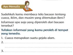 Tuliskan Informasi yang Kamu Peroleh Di Tempat yang Tersedia Cuaca Merupakan Suatu Gejala Alam Halaman 177 Tema 5 Kelas 3 SD