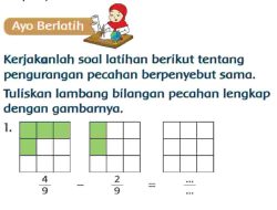 Tuliskan Lambang Bilangan Pecahan Lengkap dengan Gambarnya Jawaban Tema 5 Kelas 3 Halaman 214 215