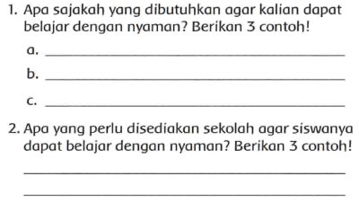 Apa Sajakah yang Dibutuhkan Agar Kalian Dapat Belajar dengan Nyaman Berikan 3 contoh Jawaban Tema 6 Kelas 3 Halaman 90
