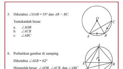 Diketahui ∠OAB = 55° dan AB = BC Tentukanlah besar AOB ACB ABC
