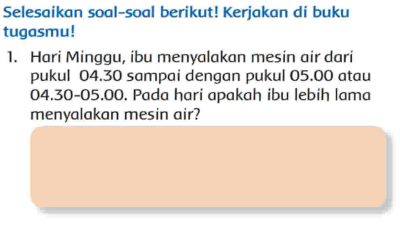 Hari Minggu Ibu Menyalakan Mesin Air Dari Pukul 04.30 Sampai dengan Pukul 05.00 Atau 04.30-05.00