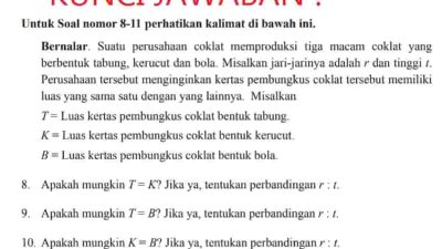Bernalar Suatu Perusahaan Coklat Memproduksi Tiga Macam Coklat yang Berbentuk Tabung Kerucut dan Bola
