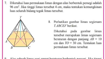 Perhatikan gambar limas segienam T.ABCEF berikut Diketahui pada gambar limas tersebut merupakan limas segienam beraturan