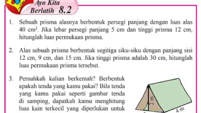Sebuah prisma dengan alas berbentuk belah ketupat mempunyai panjang diagonal 24 cm dan 10 cm Jika tinggi prisma 8 cm