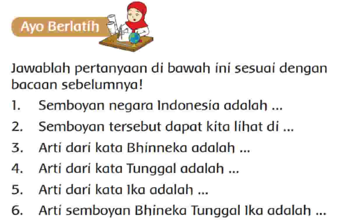 Semboyan Negara Indonesia Adalah Kunci Jawaban Tema 8 Kelas 3 SD Halaman 38