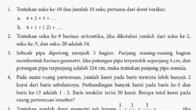 Kunci Jawaban Matematika Kelas 10 Halaman 60 Kurikulum Merdeka Tentukan Suku ke-10 dan Jumlah 10 Suku Pertama