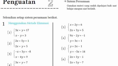 Kunci jawaban Matematika kelas 8 halaman 43 kurikulum merdeka penguatan 2 Menggunakan Metode Eliminasi 3x + y = 17