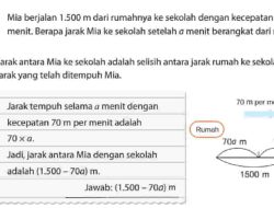 Mia Berjalan 1.500 m Dari Rumahnya Ke Sekolah dengan Kecepatan 70 m Per Menit Tentukan Jarak Setelah Berjalan 12 Menit